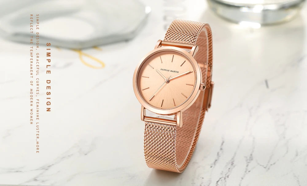 women watch rose gold waterproof quartz stainless steel elegant stylish