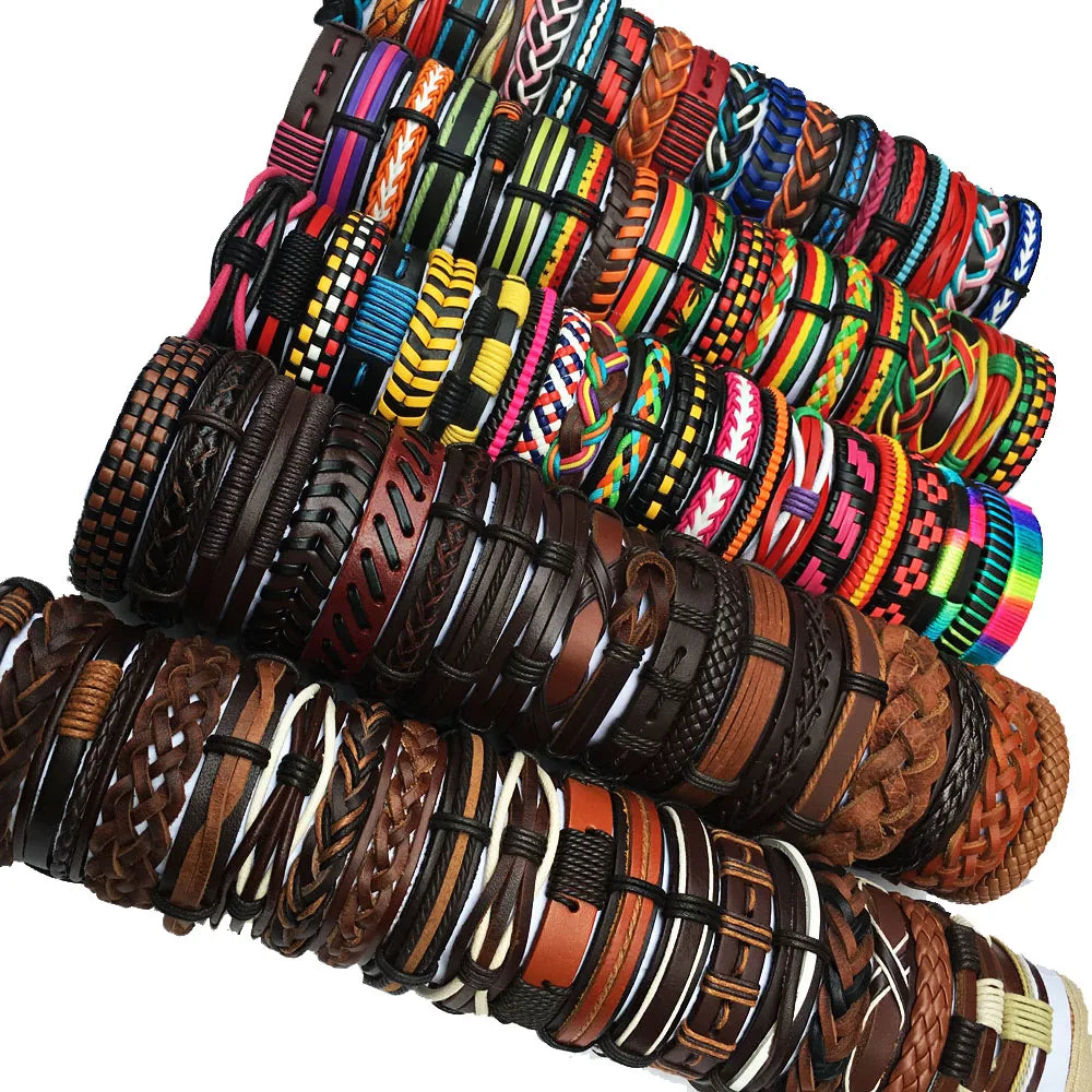 Stylish handmade woven leather bracelets for men women