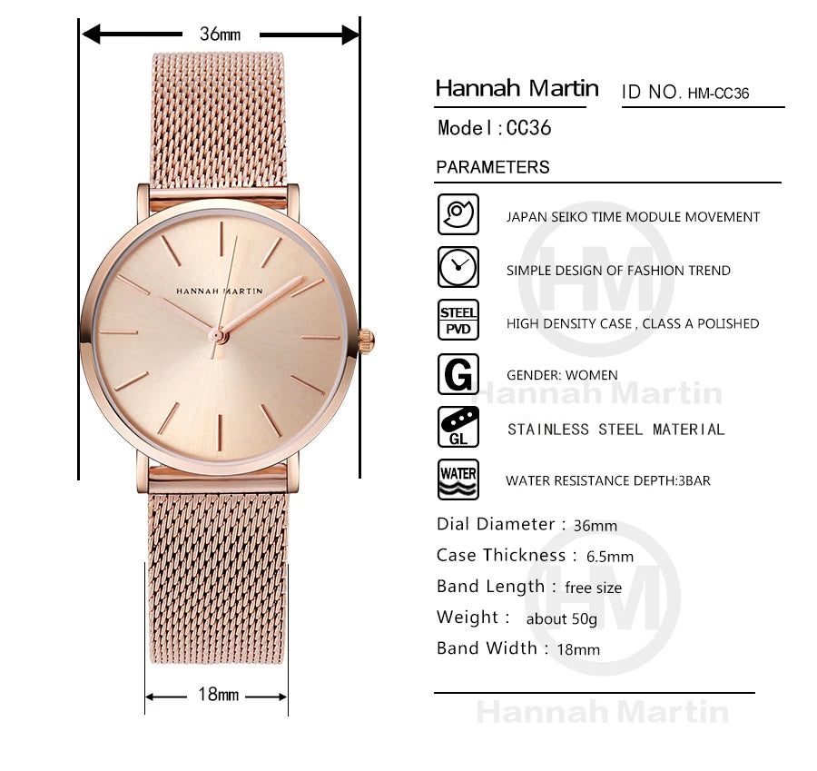 women watch rose gold waterproof quartz stainless steel elegant stylish