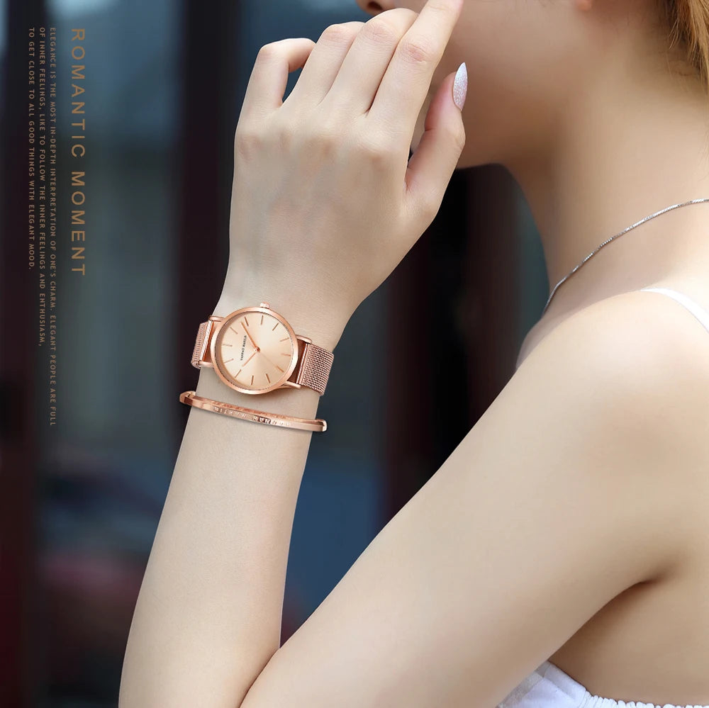 women watch rose gold waterproof quartz stainless steel elegant stylish