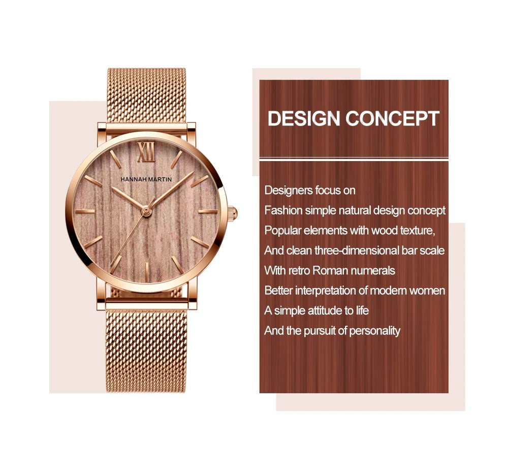 women watch rose gold waterproof quartz stainless steel elegant stylish