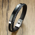 Vnox Leather Bracelet Men Women Stainless Steel Layered