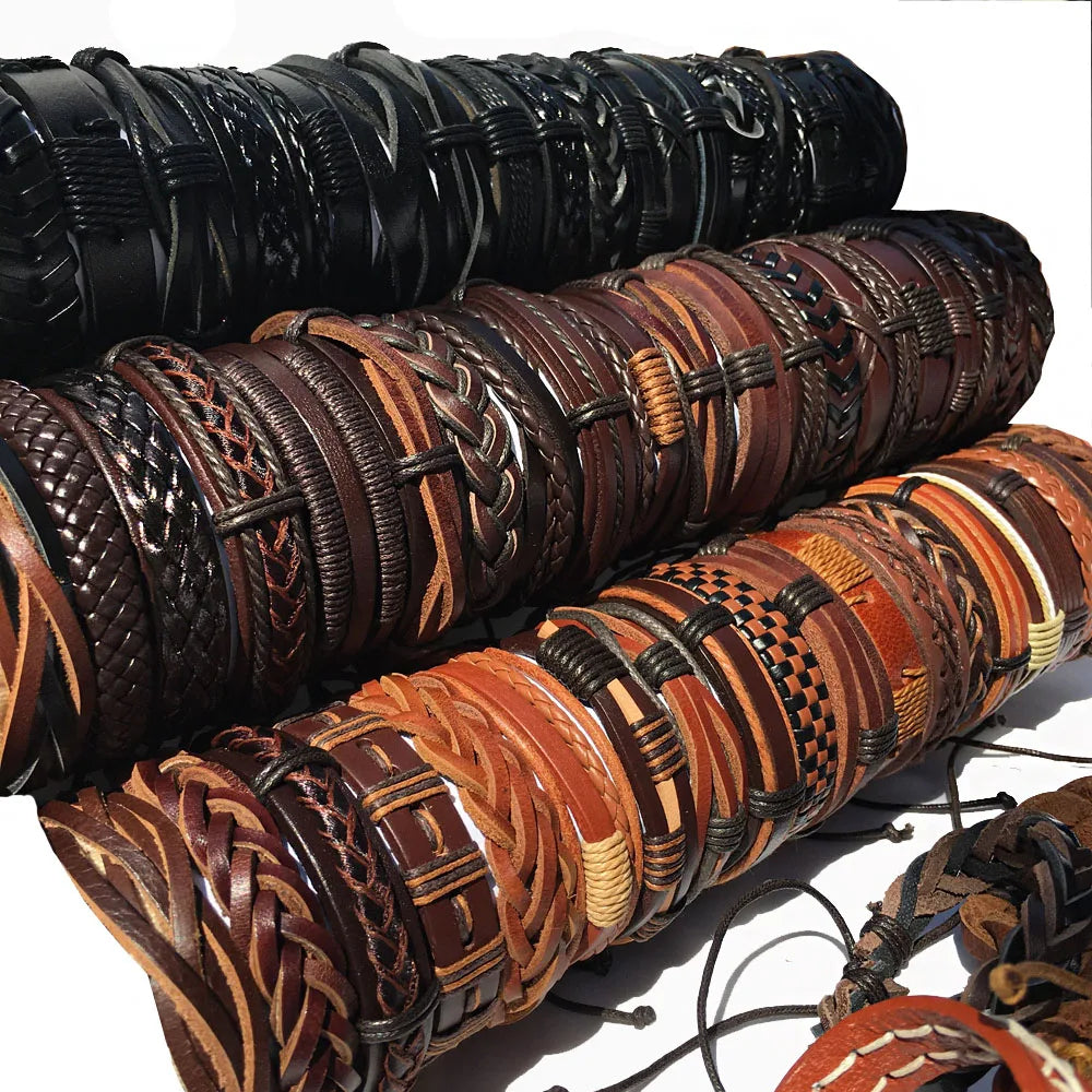 Stylish handmade woven leather bracelets for men women