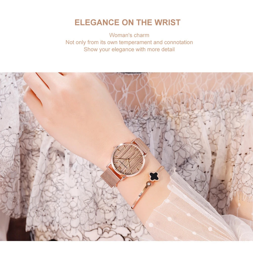 women watch rose gold waterproof quartz stainless steel elegant stylish