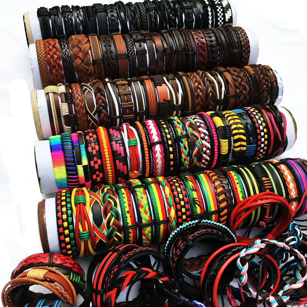 Stylish handmade woven leather bracelets for men women