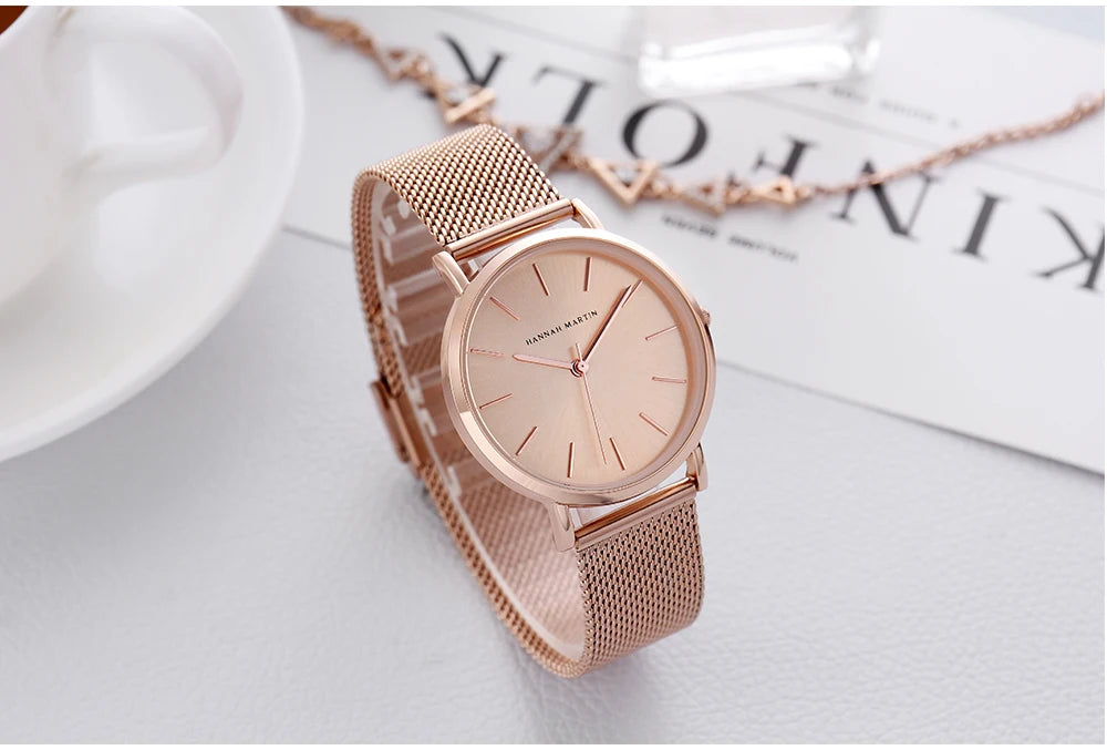 women watch rose gold waterproof quartz stainless steel elegant stylish