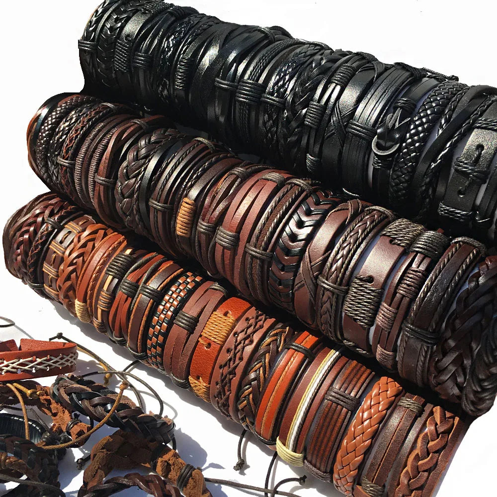 Stylish handmade woven leather bracelets for men women