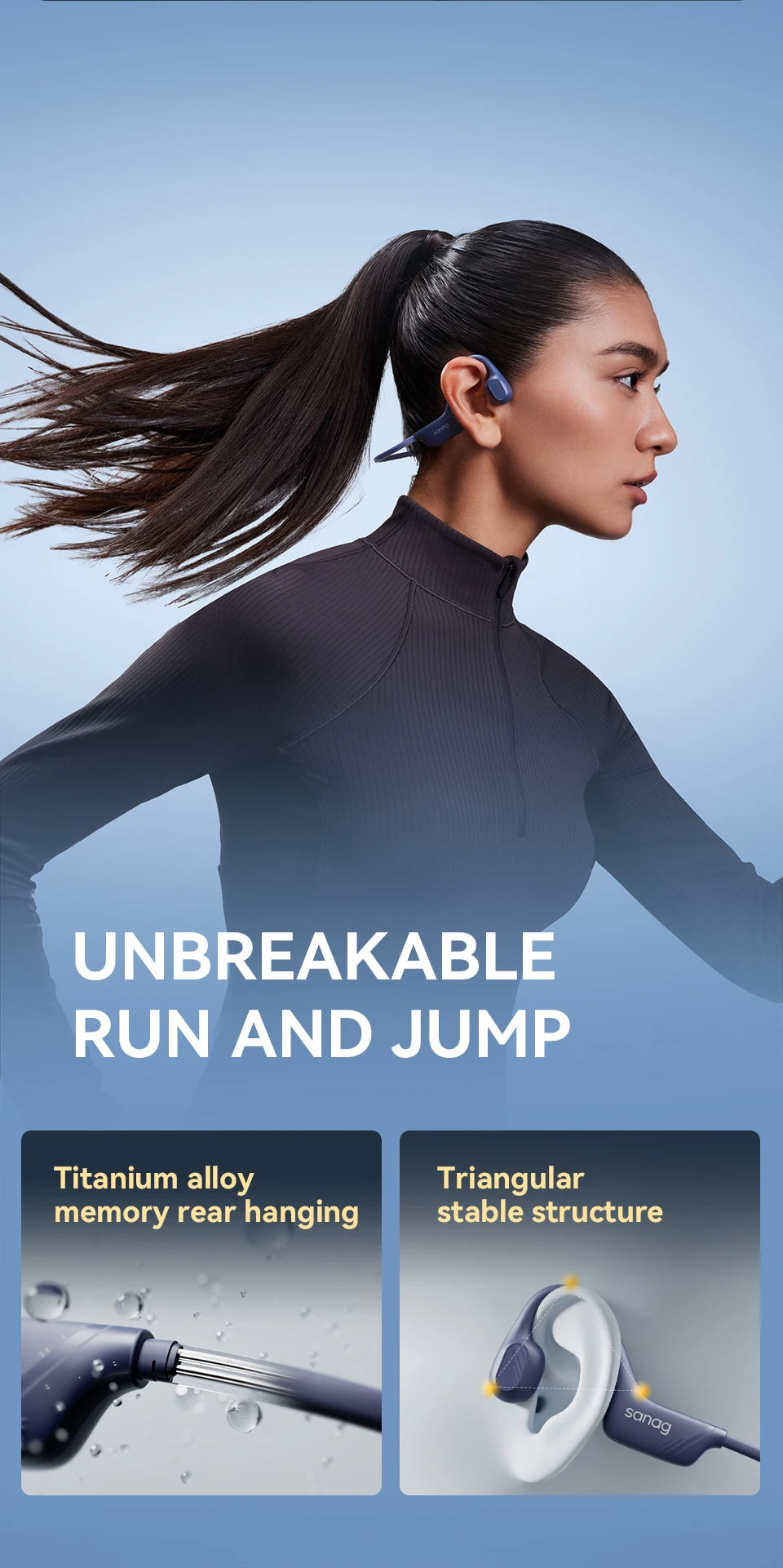 Bone Conduction Wireless Bluetooth Earphones HiFi Waterproof Sports