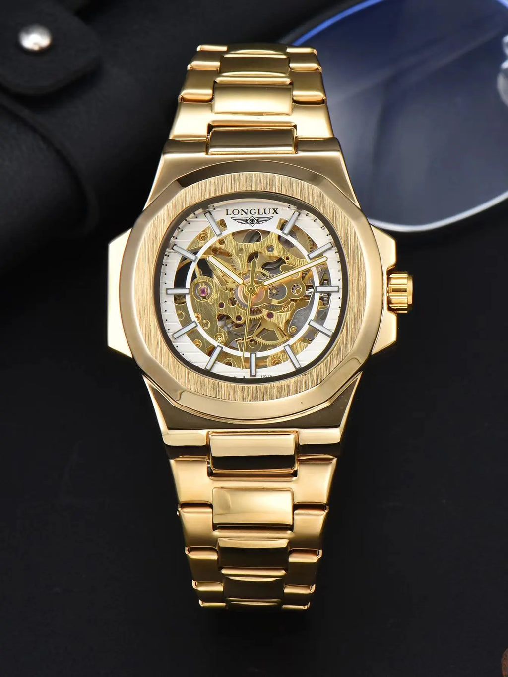Men automatic mechanical luxury waterproof skeleton stainless steel watch