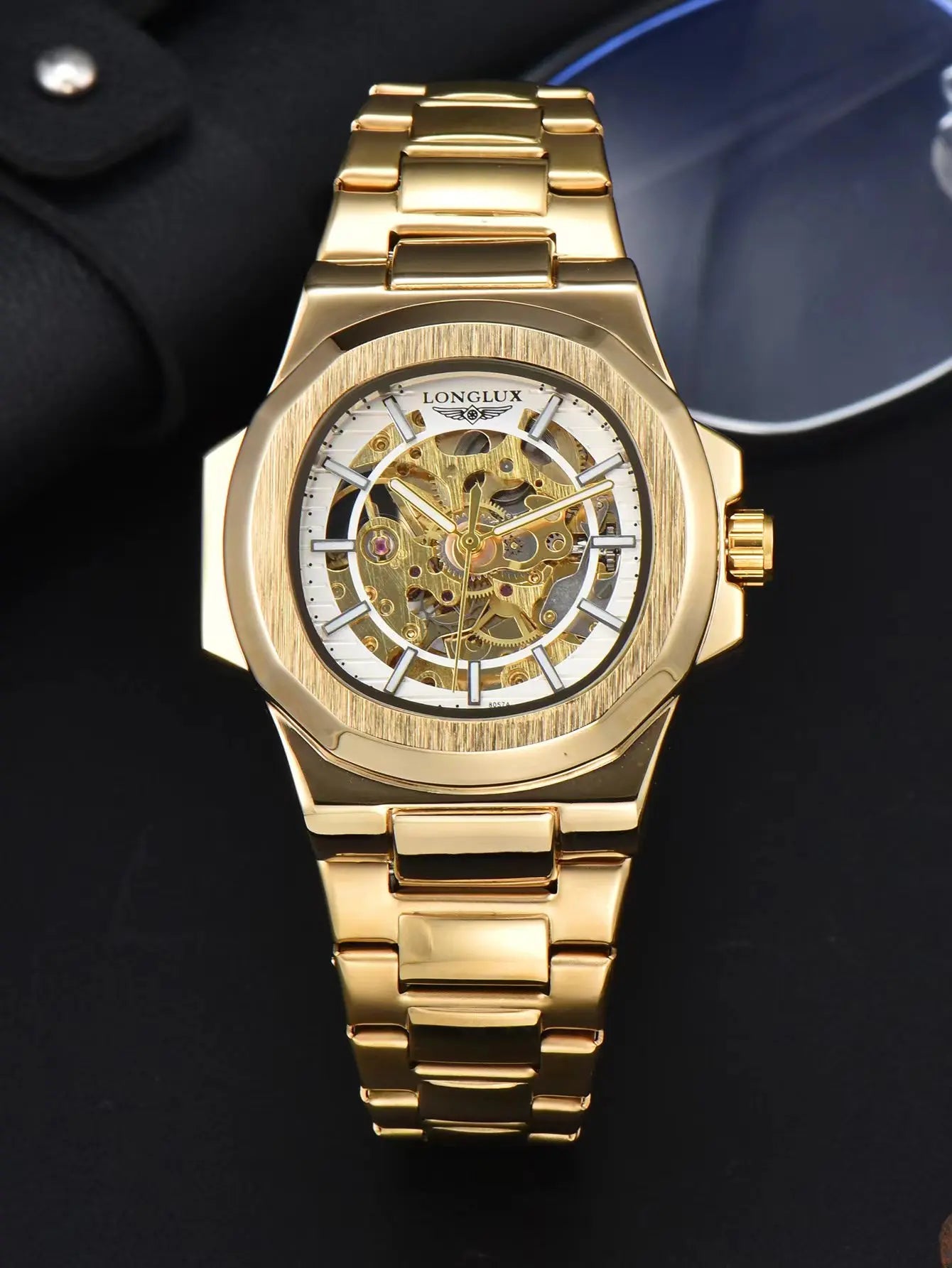 Men automatic mechanical luxury waterproof skeleton stainless steel watch