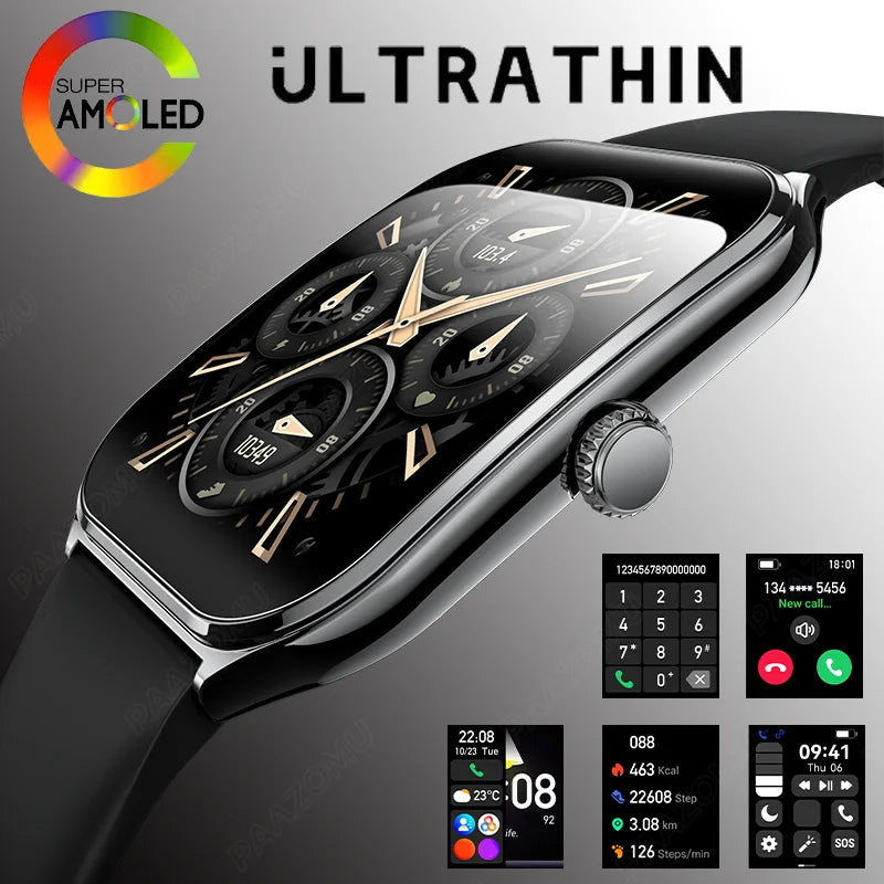 Ultradünne Smartwatch AMOLED Display Anruferinnerung Fitness