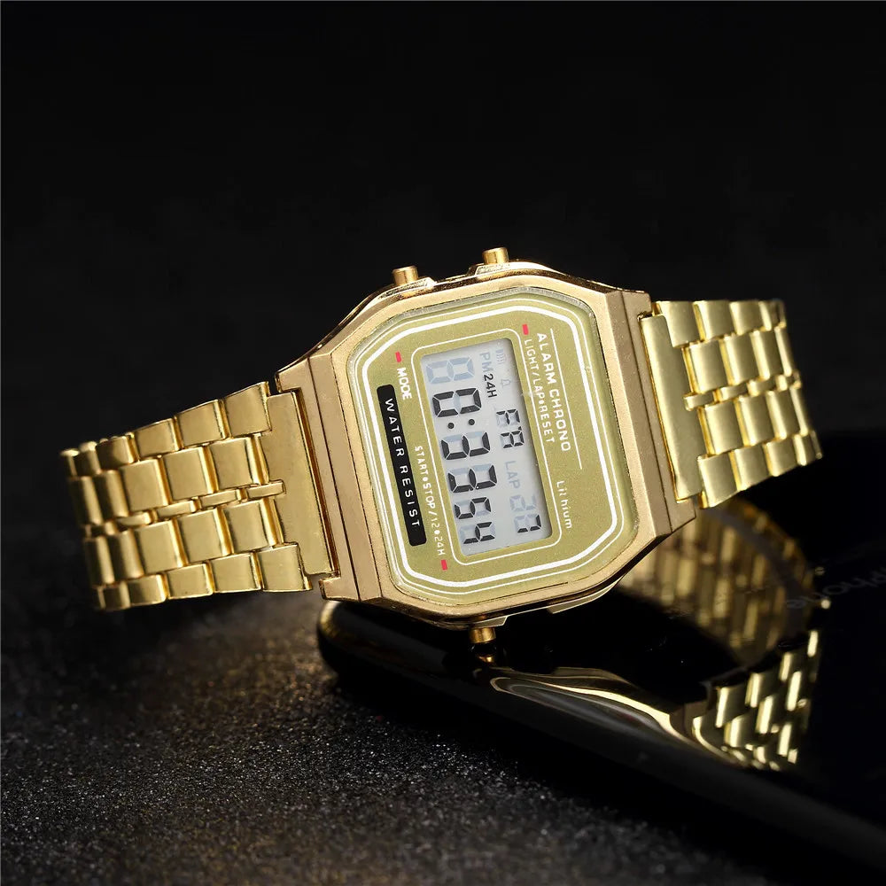 Elegant Women Digital Watch Gold Silver Stainless Steel