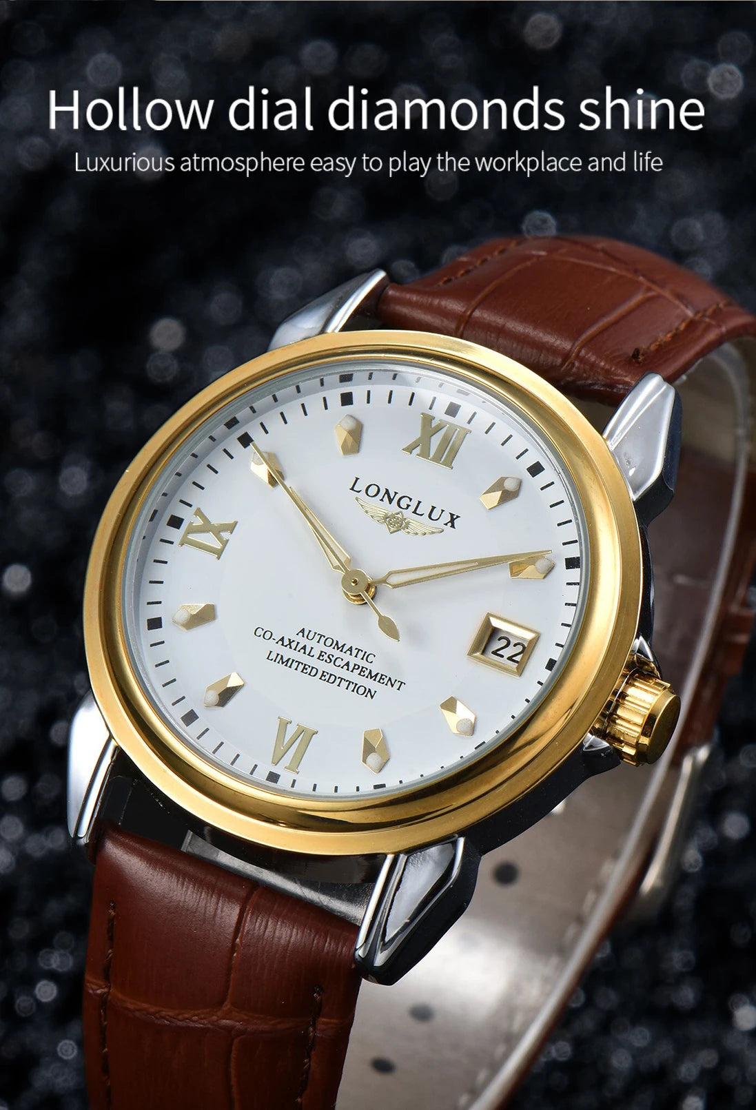 Men automatic mechanical watch waterproof leather date gift