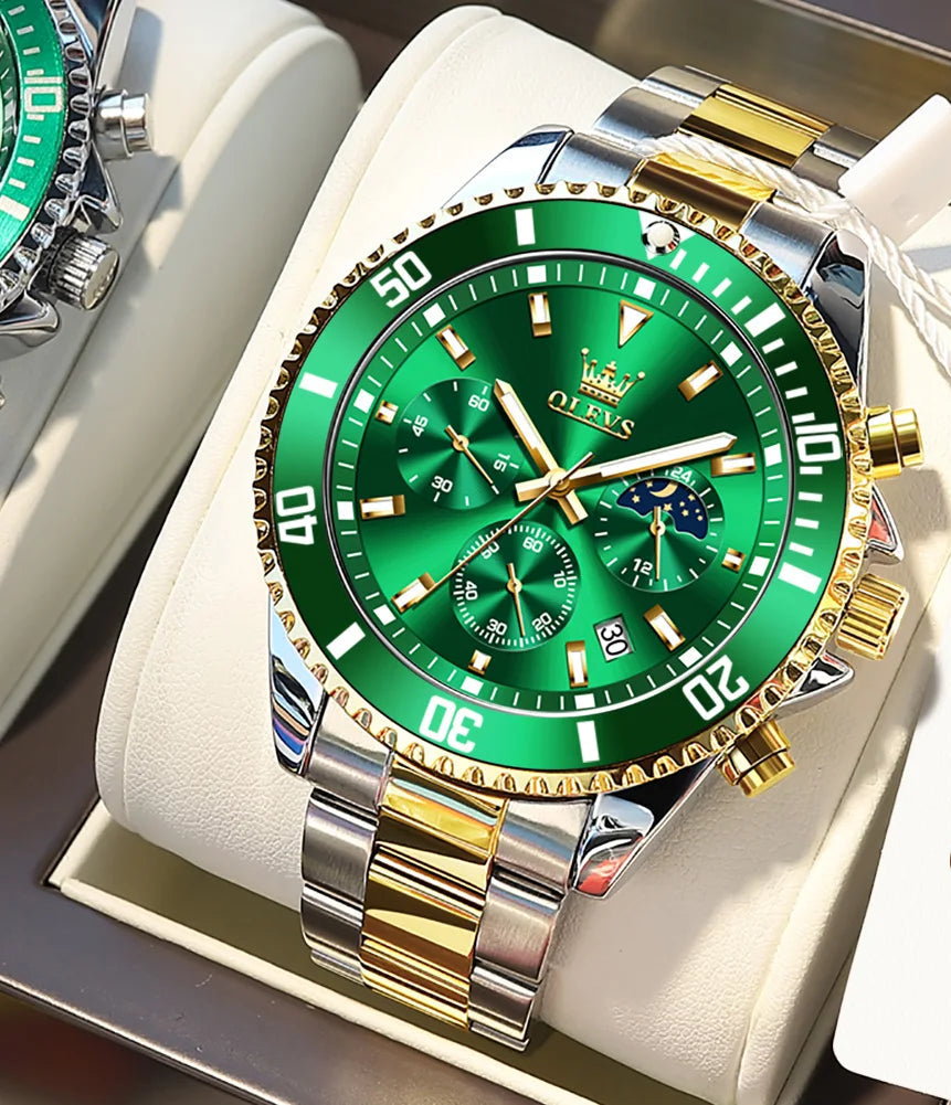 OLEVS Men Watches Luxury Waterproof Stainless Steel Chronograph