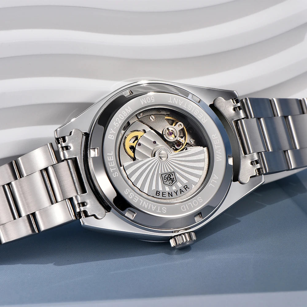 Benyar Mechanical Watch 40mm Stainless Steel Waterproof Men