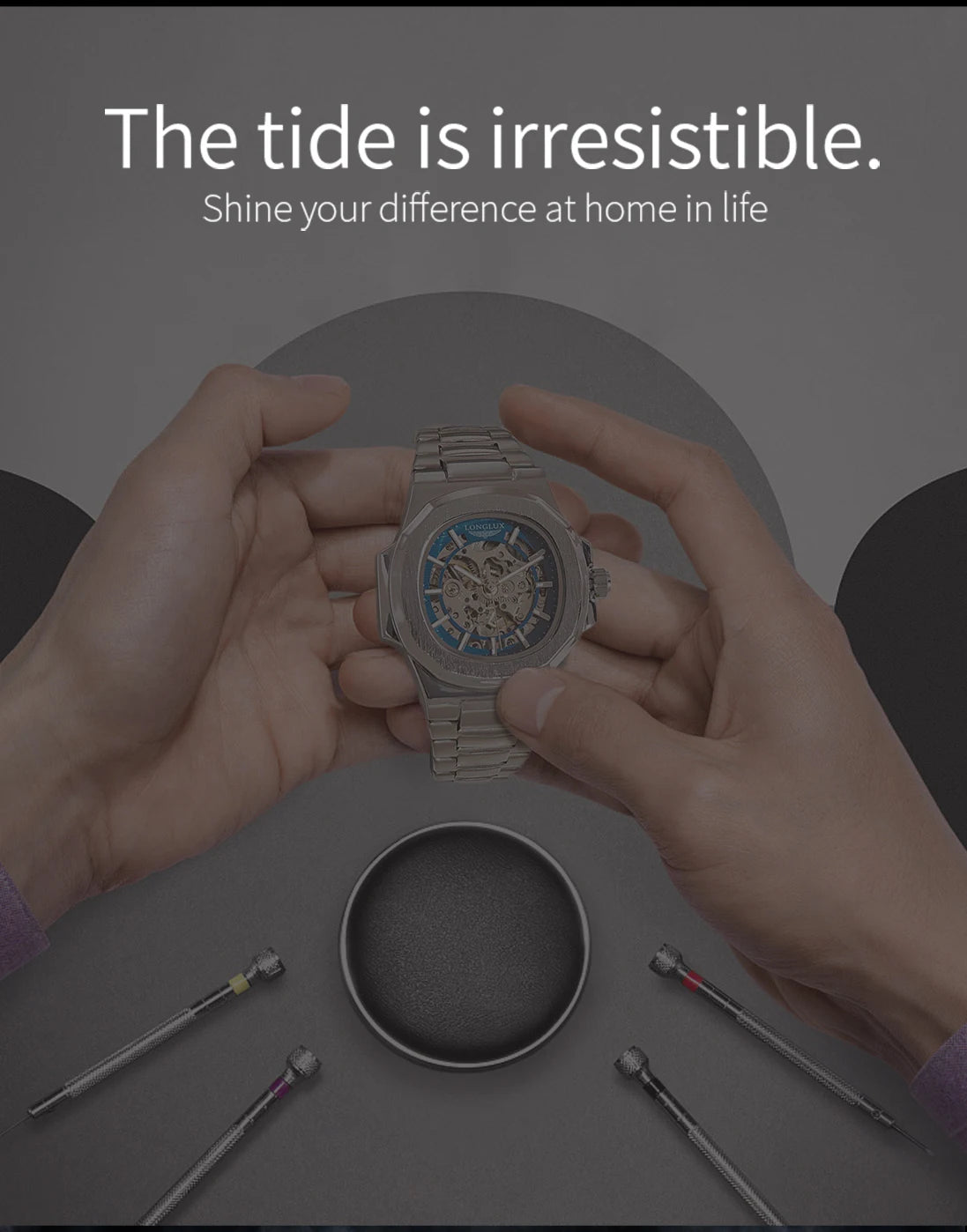 Men automatic mechanical luxury waterproof skeleton stainless steel watch