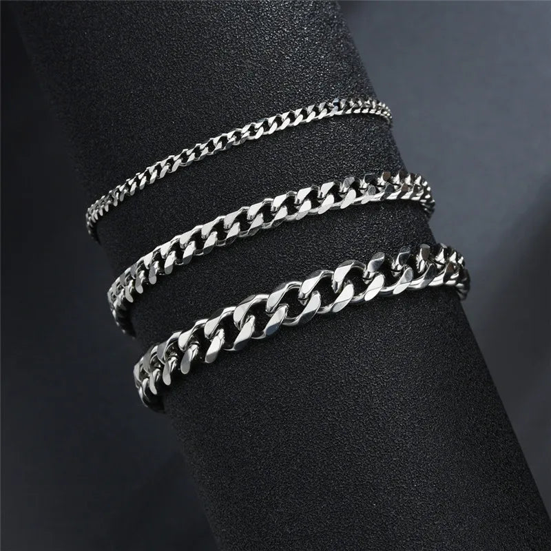 Stainless Steel Cuban Chain Bracelet Men Women Jewelry