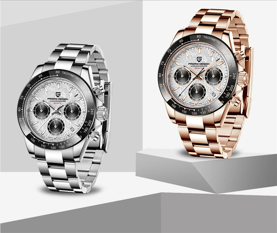 Vintage chronograph sapphire steel waterproof men’s quartz watch