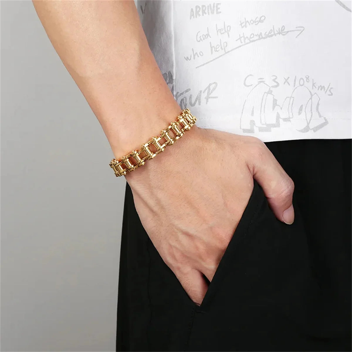 Punk motorcycle stainless steel bracelet vintage style buckle