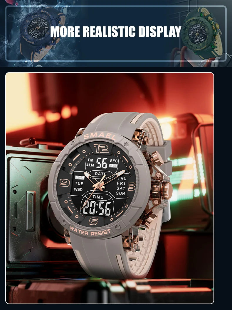 SMAEL Waterproof Quartz Sport Alarm Watch Nightlight