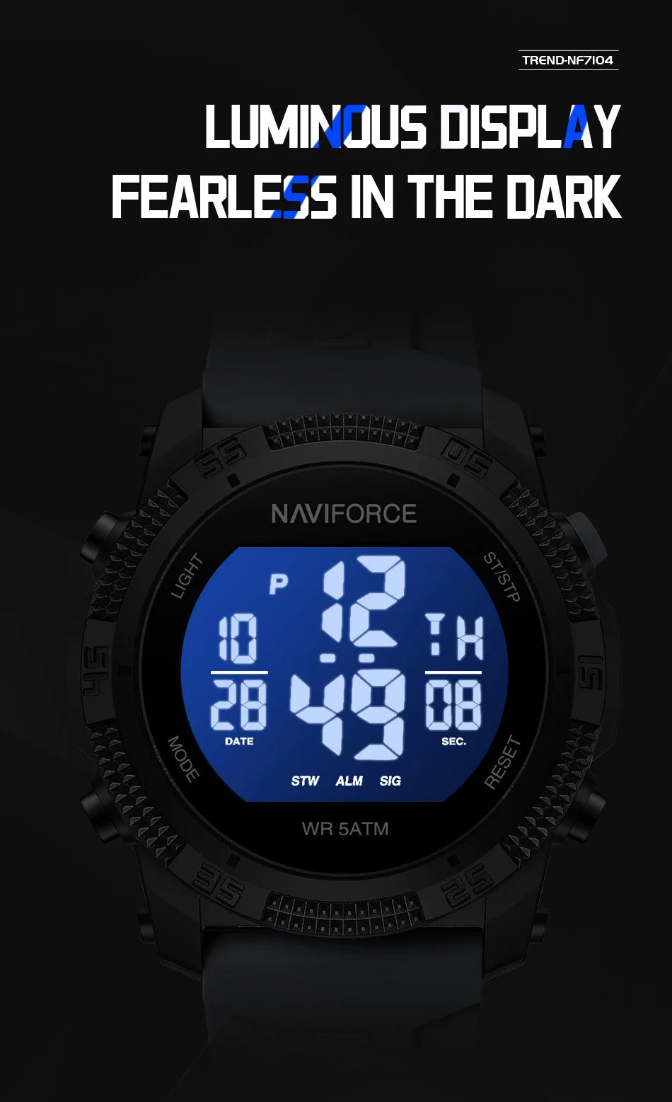 NAVIFORCE Sports Men's Digital Watch Waterproof Alarm