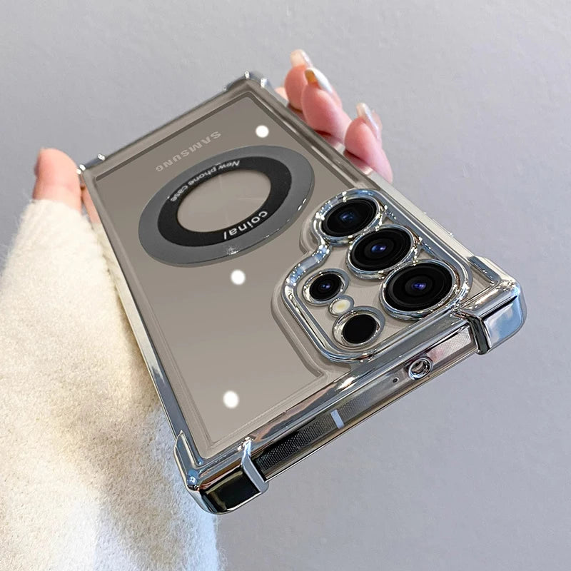 Luxury magnetic wireless charging case Samsung clear protection