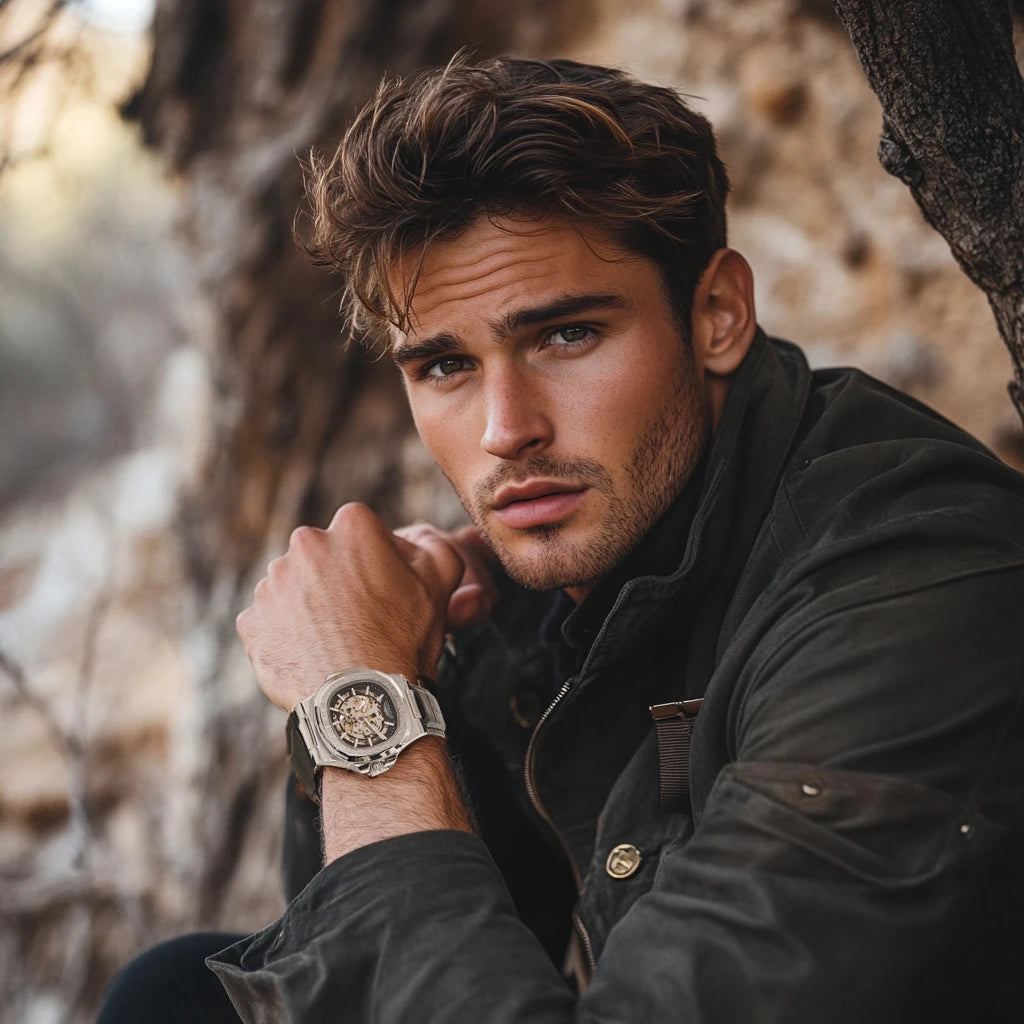 LONGLUX automatic mechanical watch luxury waterproof leather mens