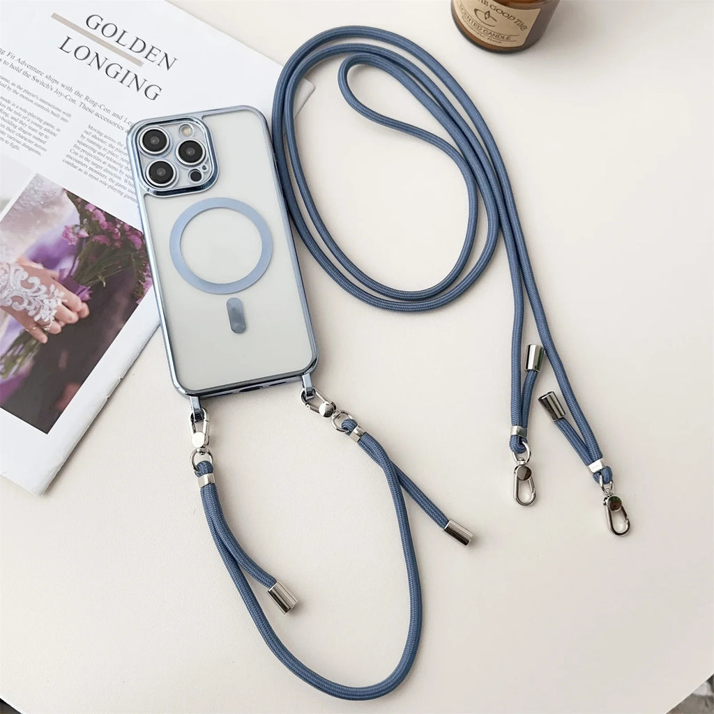 MagSafe clear magnetic iPhone case with lanyard strap