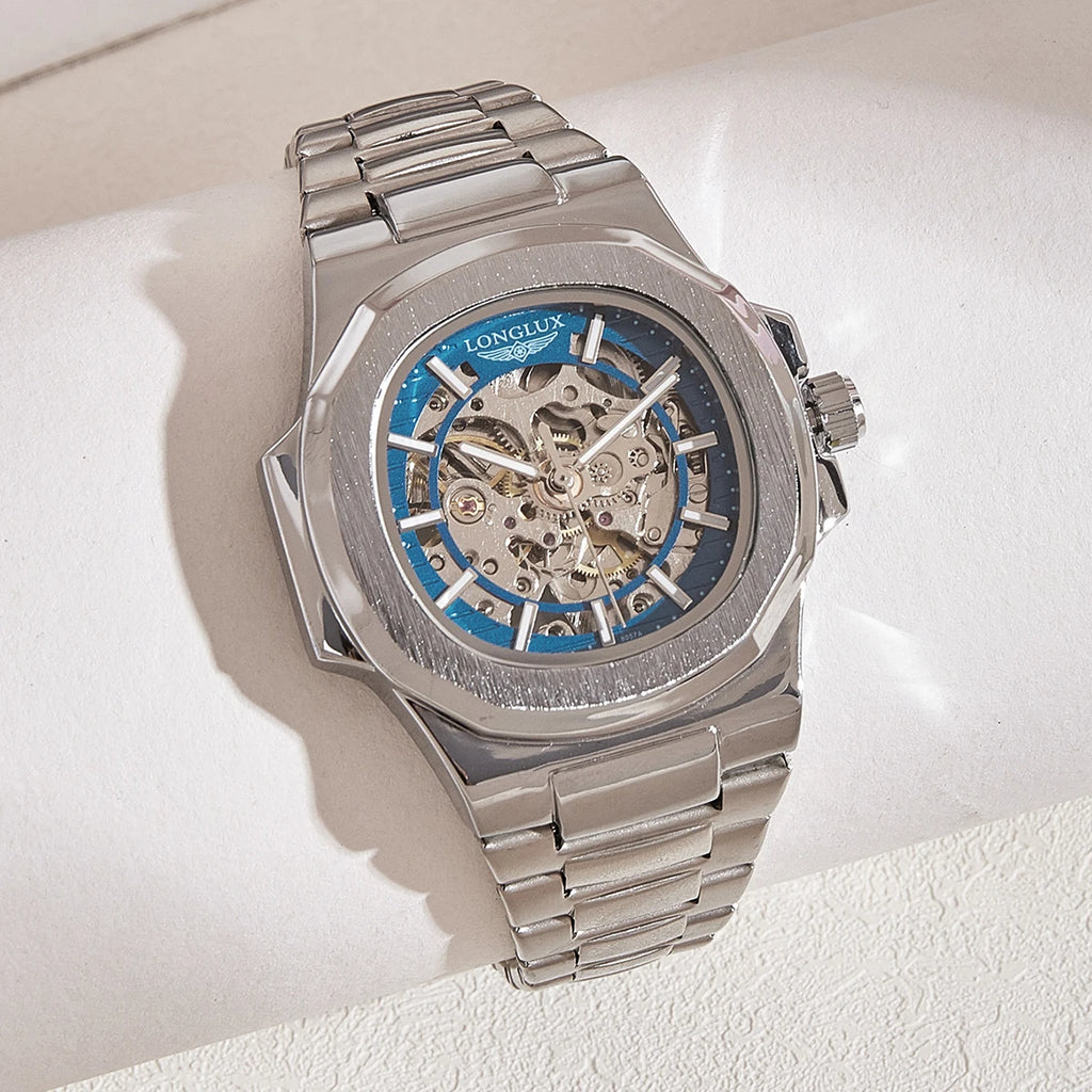 Men automatic mechanical luxury waterproof skeleton stainless steel watch