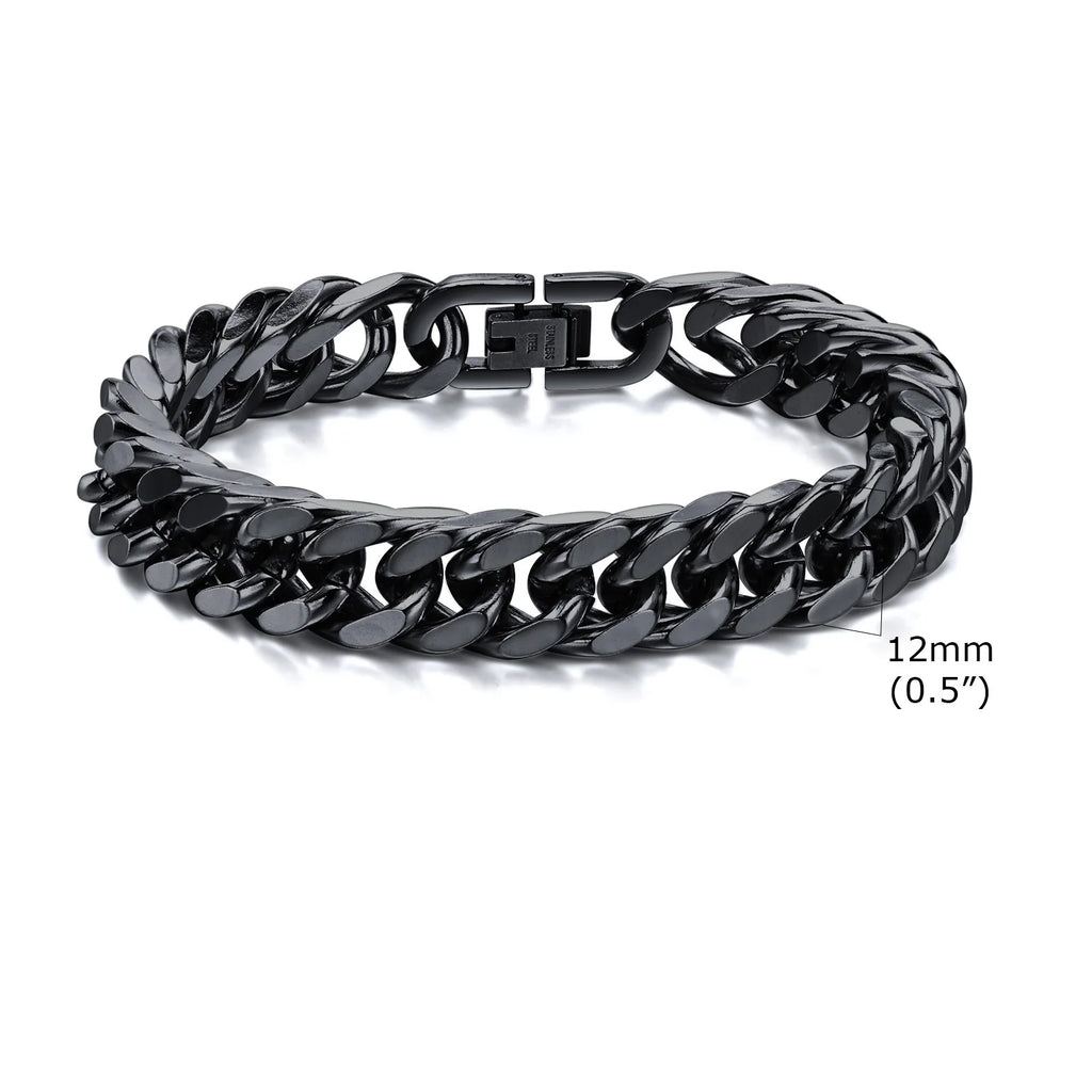 Stainless steel double curb chain bracelet for men