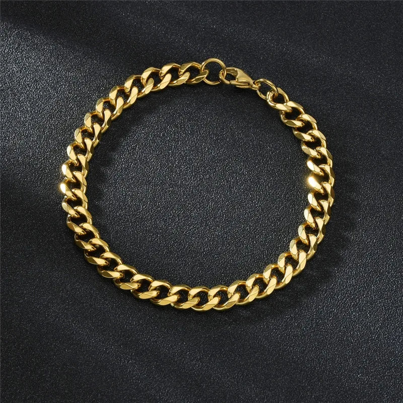 Stainless Steel Cuban Chain Bracelet Men Women Jewelry