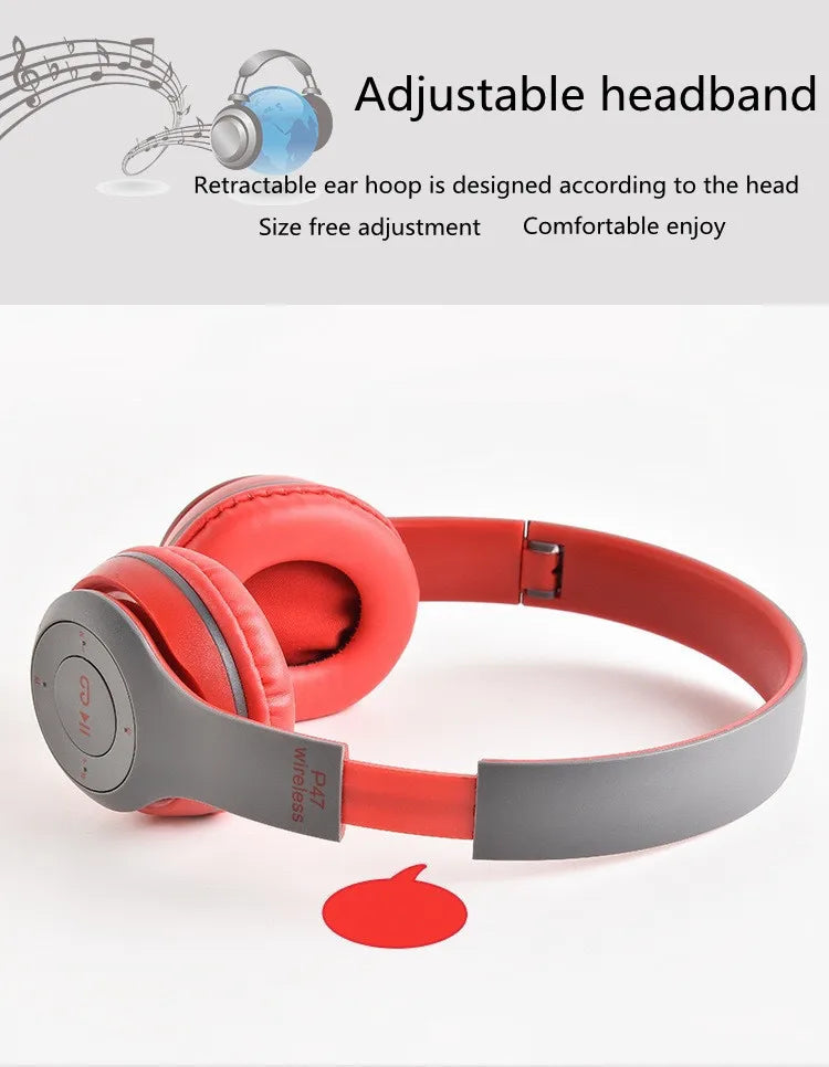 P47 Bluetooth headphones foldable HiFi stereo bass with mic