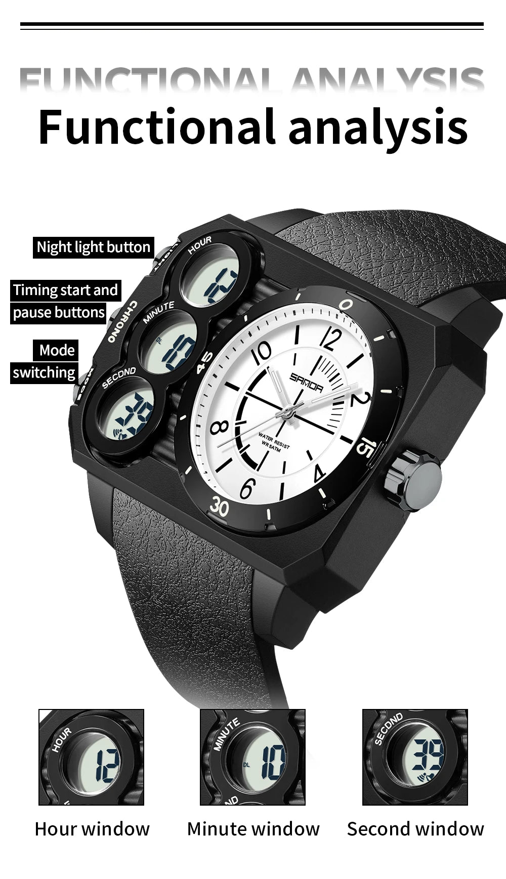 Reloj deportivo LED resistente al agua para hombre SANDA