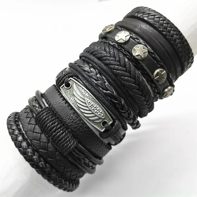 Stylish black woven bracelets handmade leather fashion gift