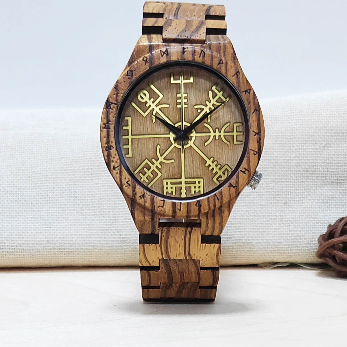 Men Wooden Watch Viking Symbol Personalized Quartz Gift