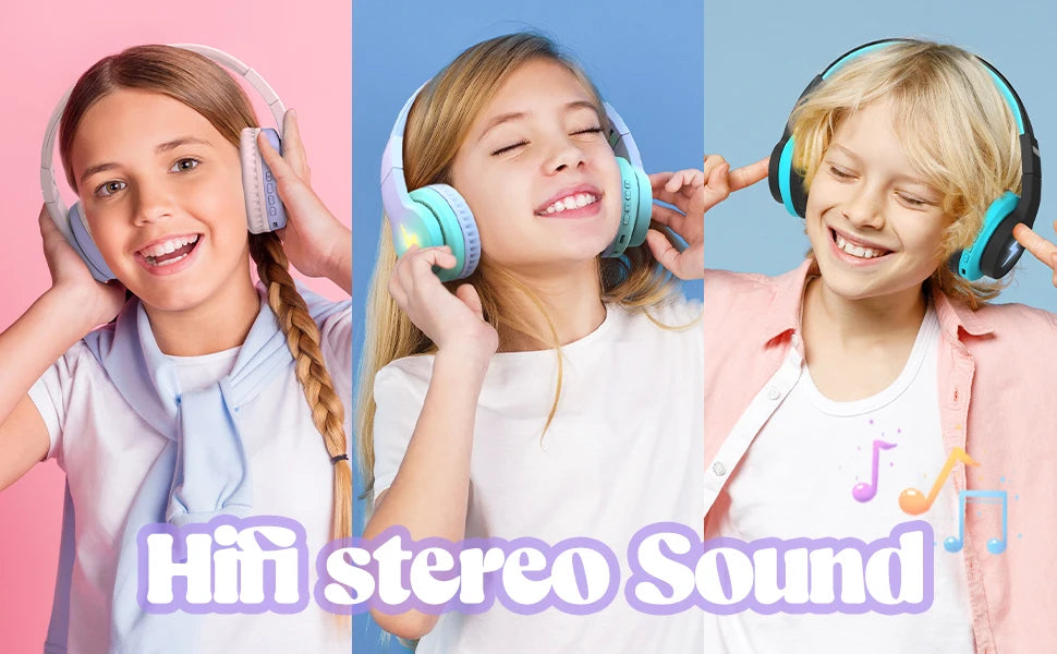 kids bluetooth headphones led over ear mic tablet