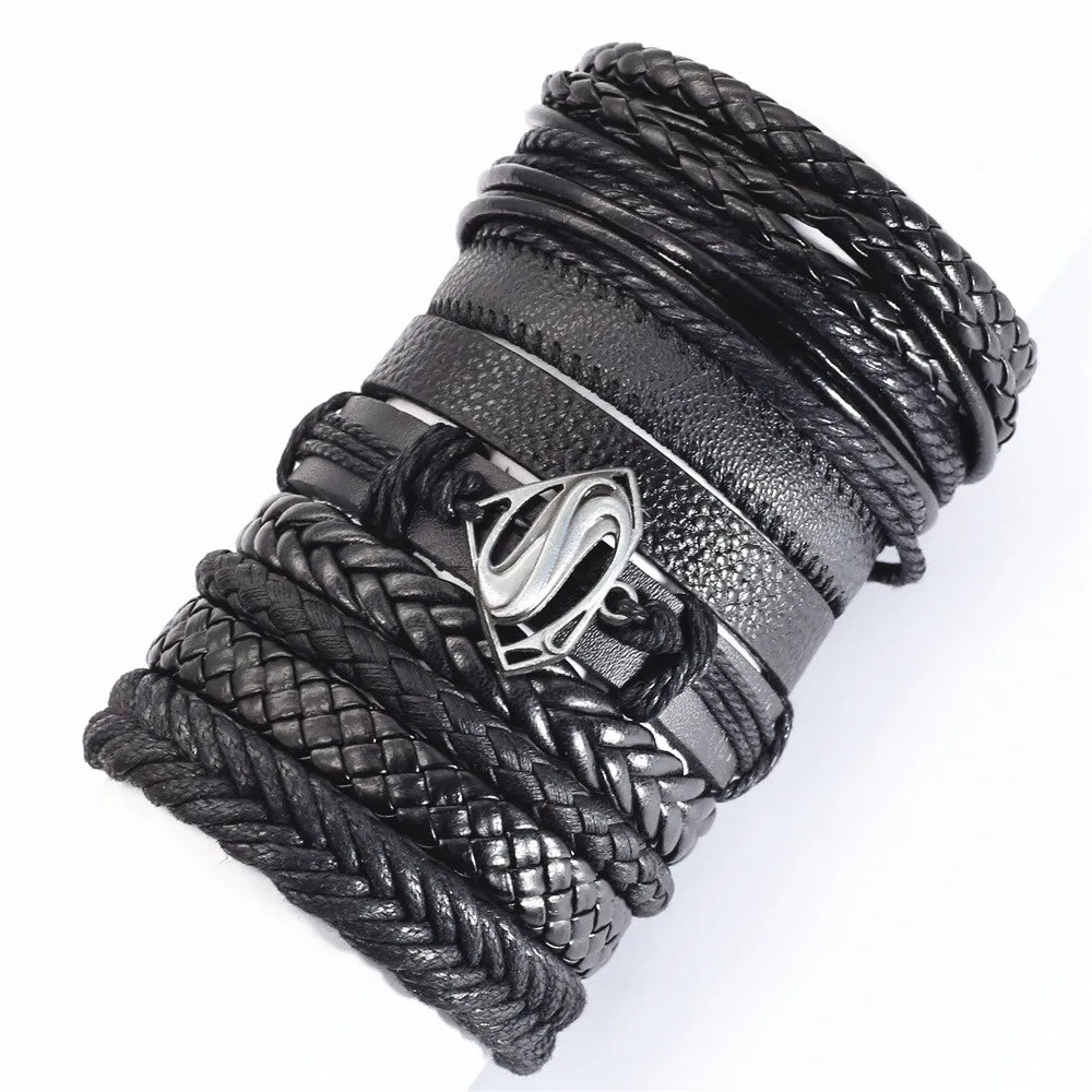 Stylish black woven bracelets handmade leather fashion gift