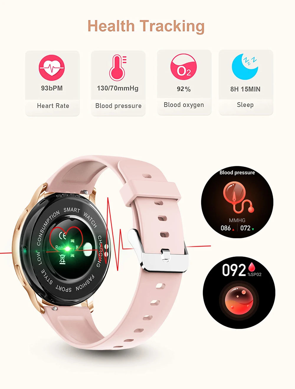 women smartwatch bluetooth fitness health sport android ios