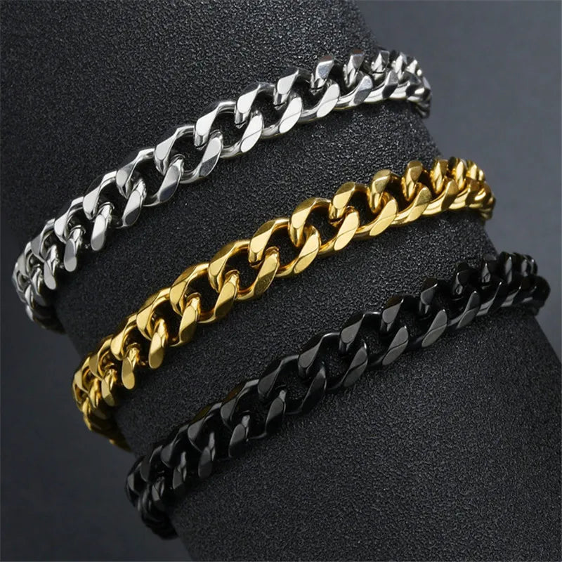 Stainless Steel Cuban Chain Bracelet Men Women Jewelry