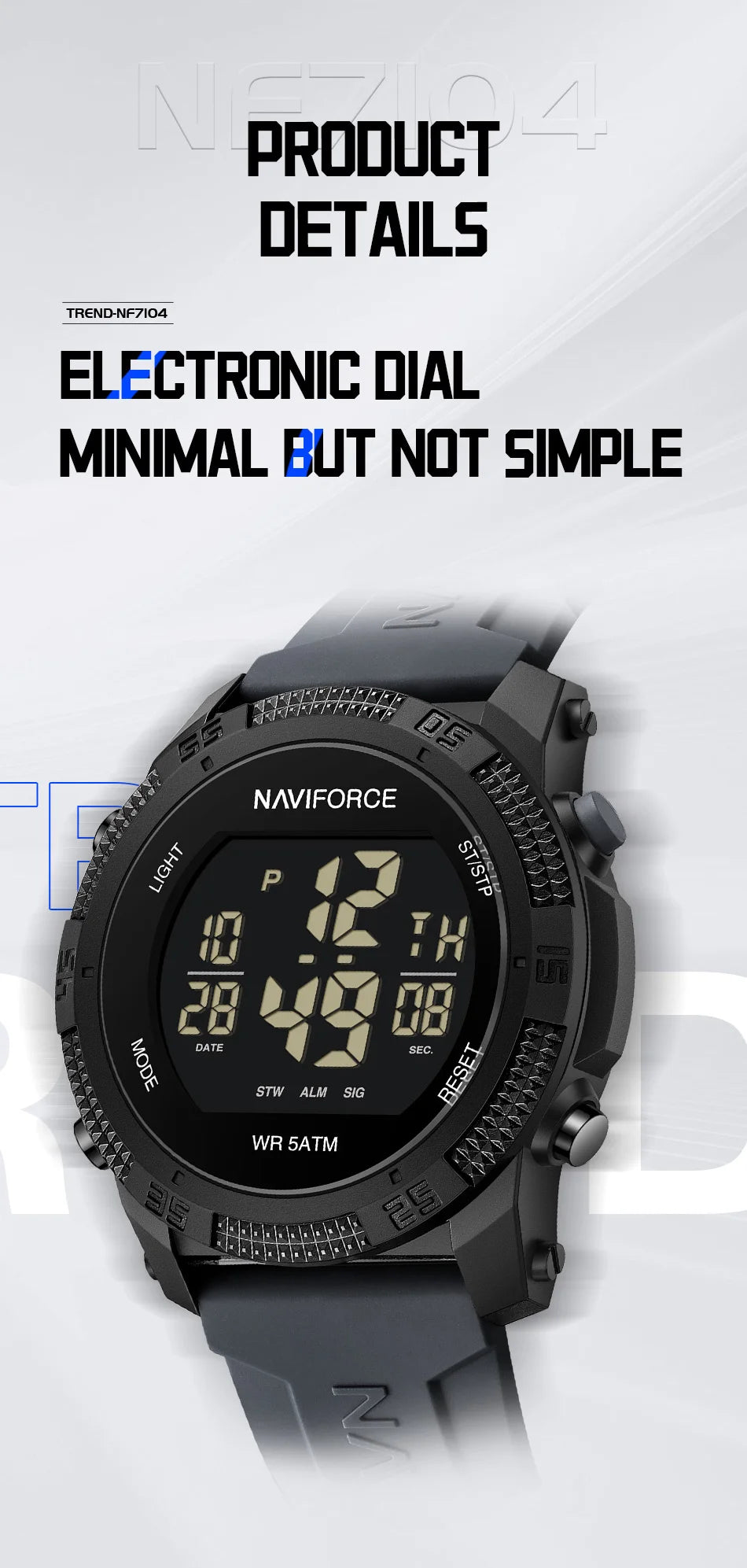 NAVIFORCE Sports Men's Digital Watch Waterproof Alarm
