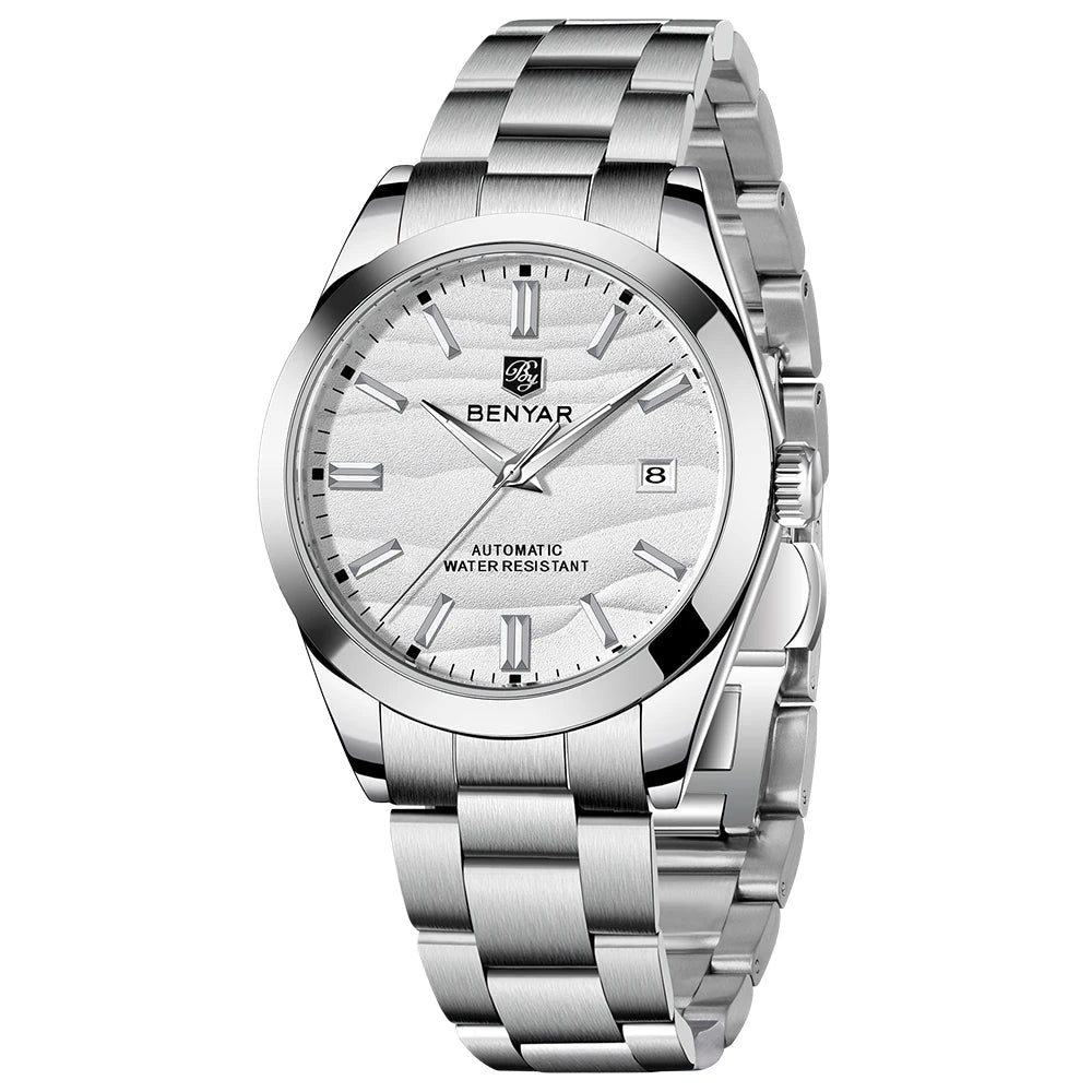 Benyar Mechanical Watch 40mm Stainless Steel Waterproof Men
