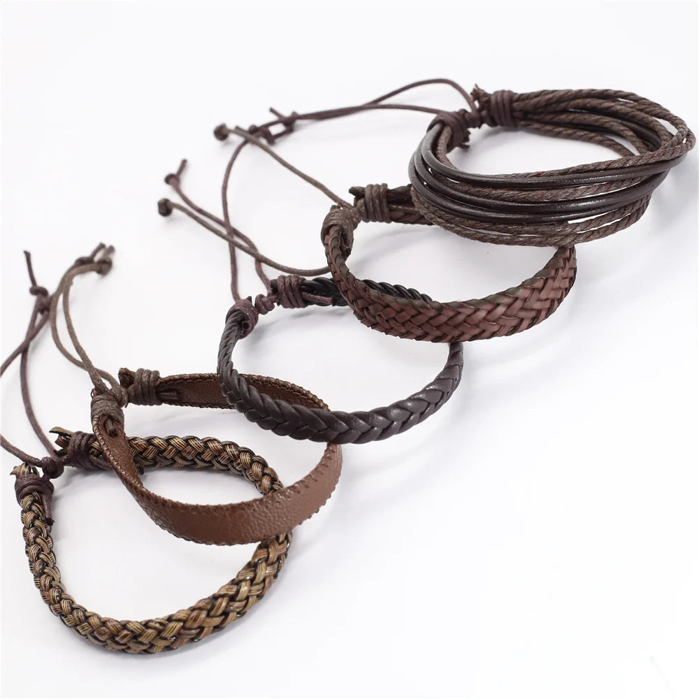 Stylish black woven bracelets handmade leather fashion gift