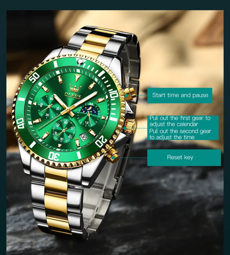 OLEVS Men Watches Luxury Waterproof Stainless Steel Chronograph