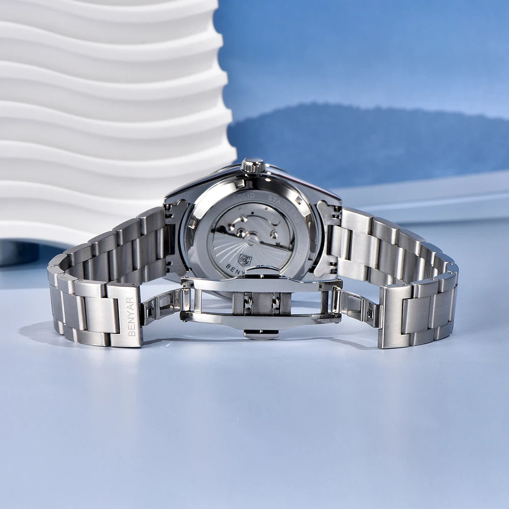 Benyar Mechanical Watch 40mm Stainless Steel Waterproof Men