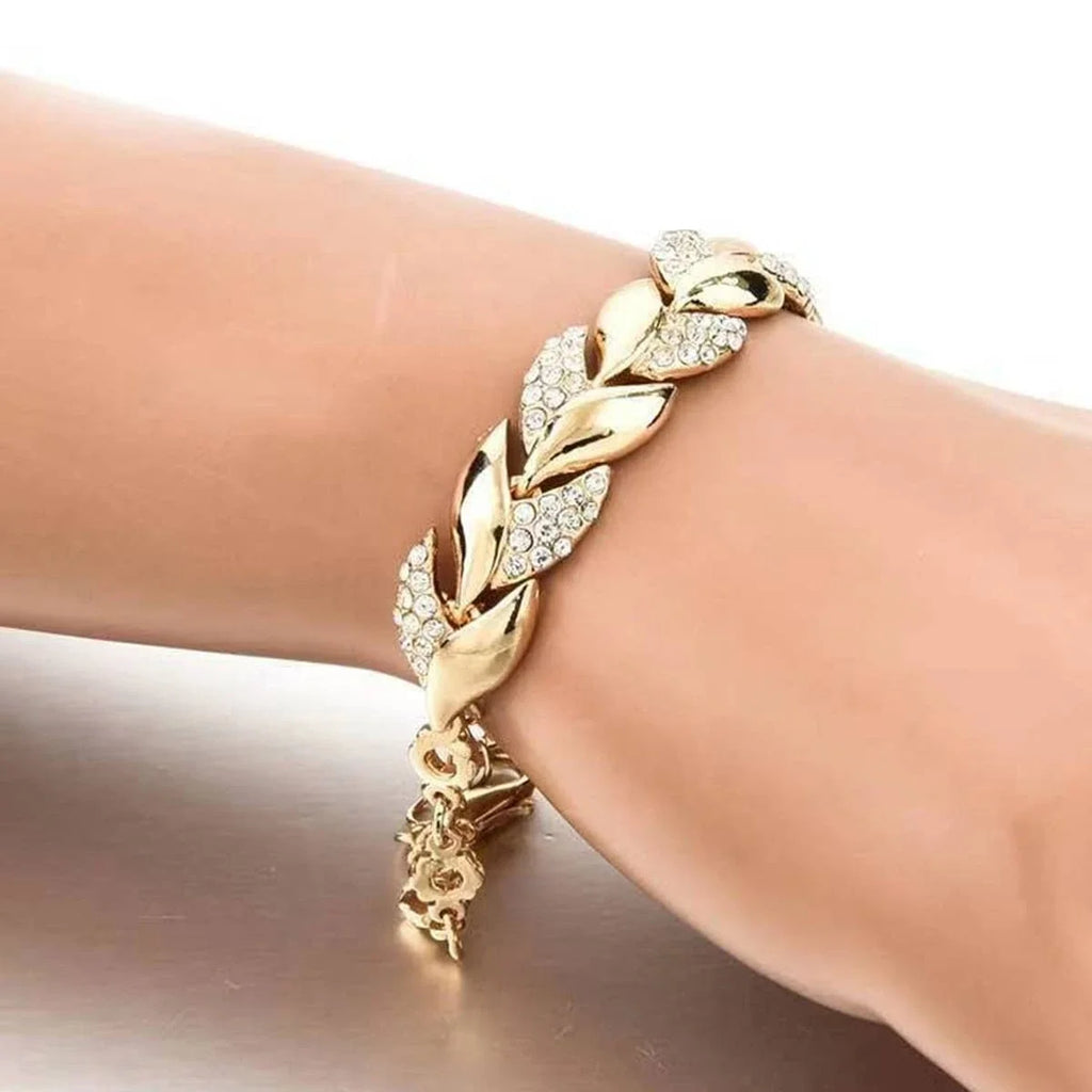 HipHop Leaf Bracelet Women Gold Crystal Adjustable Jewelry