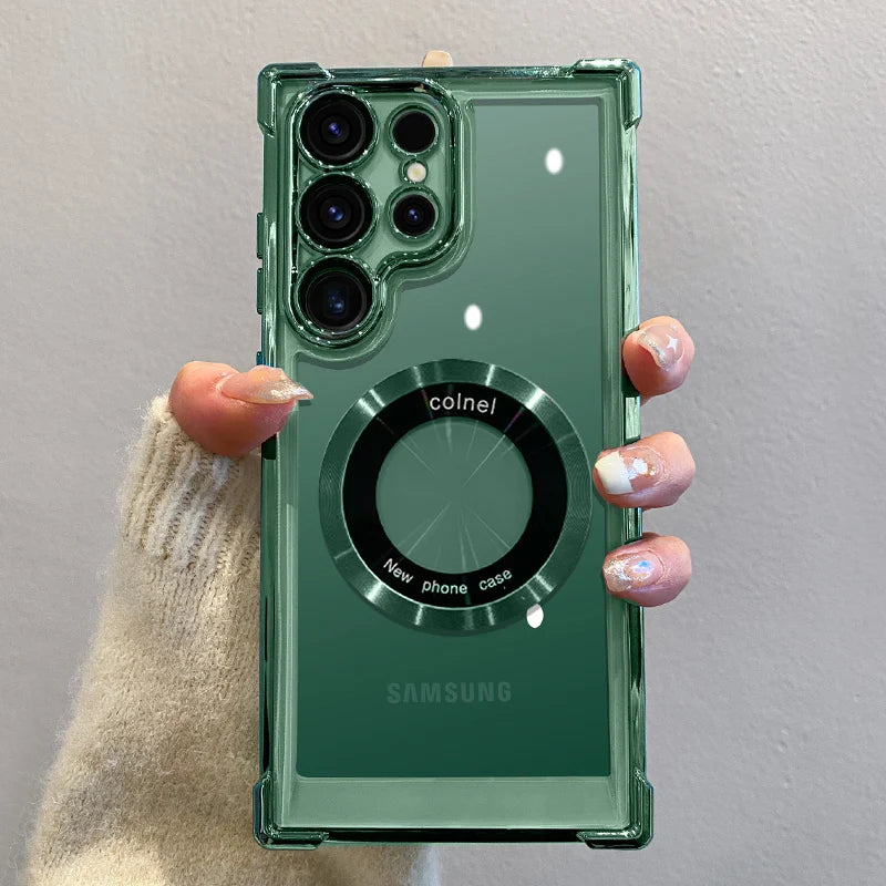 Luxury magnetic wireless charging case Samsung clear protection