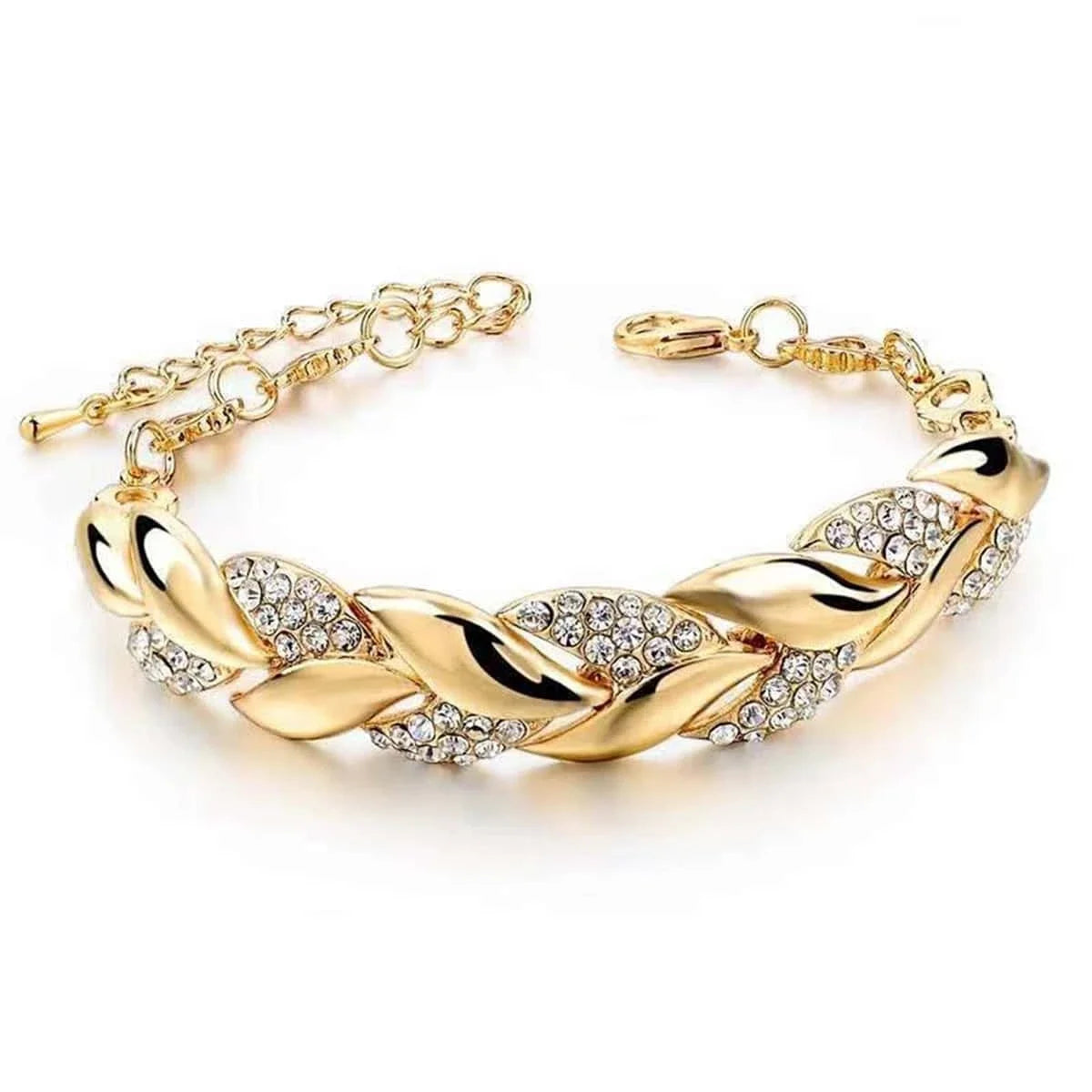 HipHop Leaf Bracelet Women Gold Crystal Adjustable Jewelry