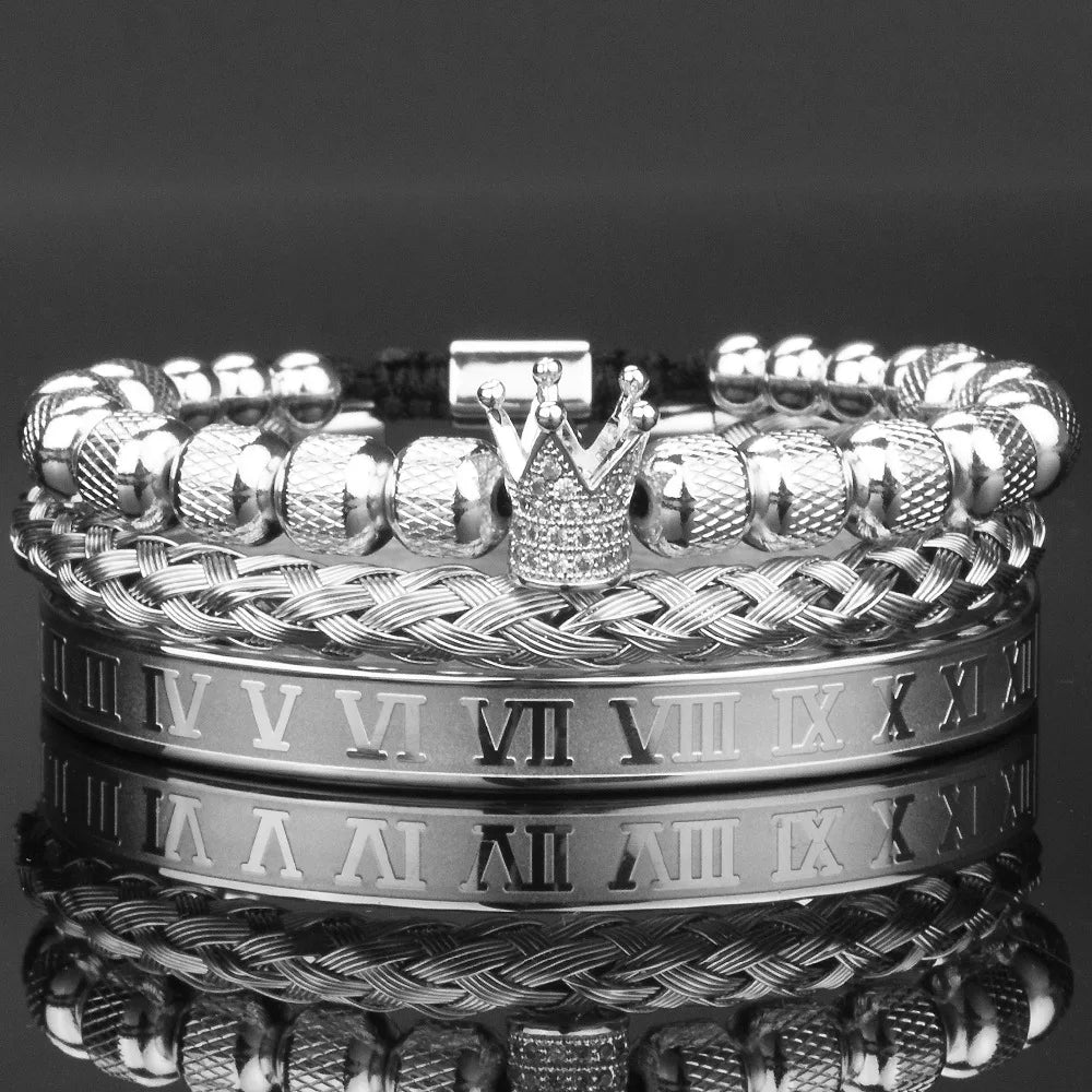 royal king crown cz bracelets men luxury adjustable