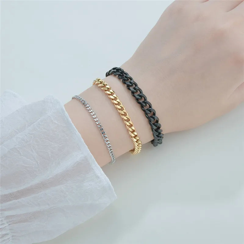 Stainless Steel Cuban Chain Bracelet Men Women Jewelry