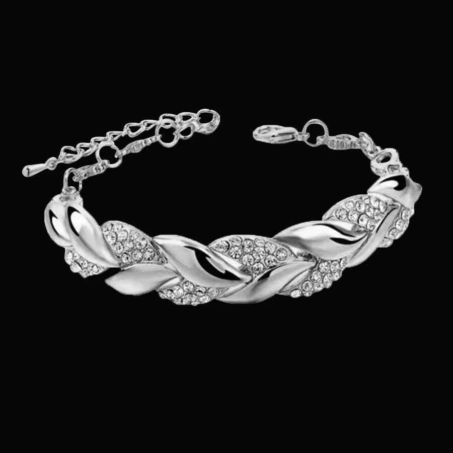 HipHop Leaf Bracelet Women Gold Crystal Adjustable Jewelry